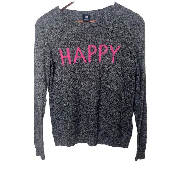 GAP Women’s Sz XS Gray Pink “HAPPY” Merino Wool Blend Lightweight Sweater - Picture 1 of 6